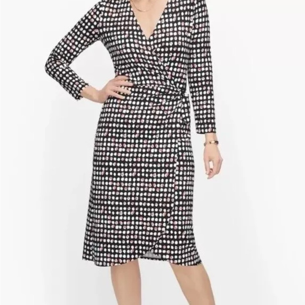 Talbots Jersey Knit Spring Watercolor Dot Wrap Dress NWT L 12 14